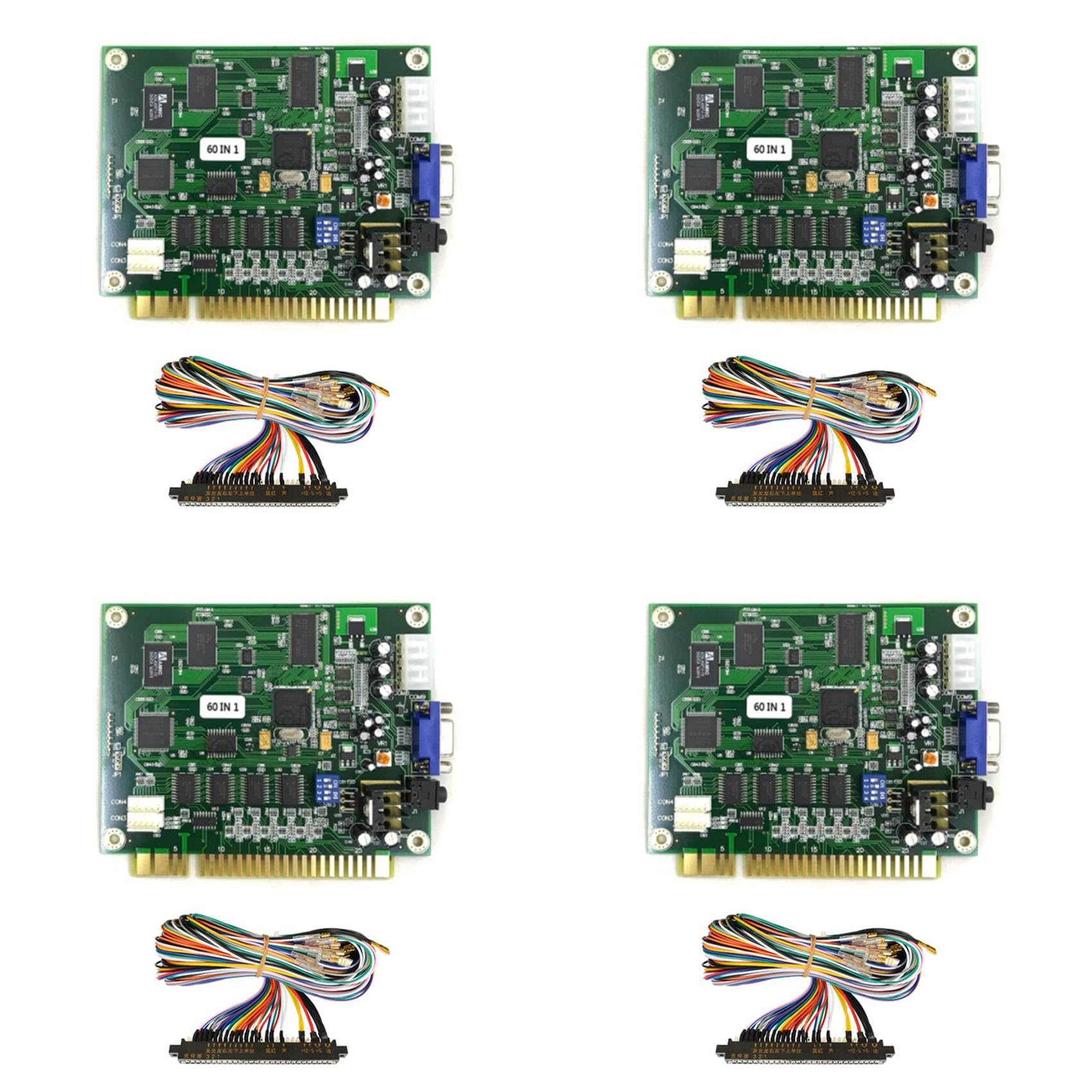 Kufughty 4-in-1 Multicade PCB Board - 60 Classic Arcade Games | JAMMA Compatible with 28P Cable & VGA Output | Perfect for Home Arcade Cabinets and Retro Gaming Setups