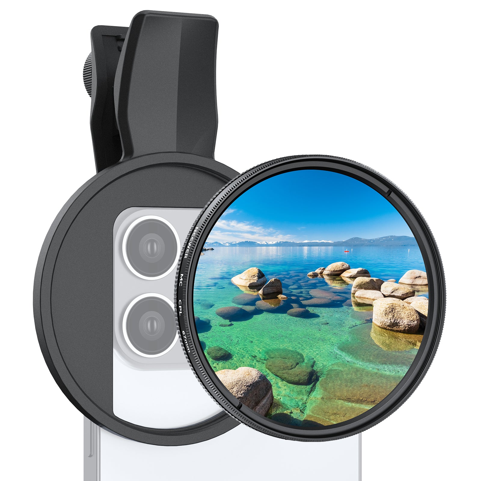 NEEWER FL B23/FL B19 67mm Clip-On CPL Filter for Smartphone Camera - Enhance Photos & Videos for Travel, Vlogging & Social Media