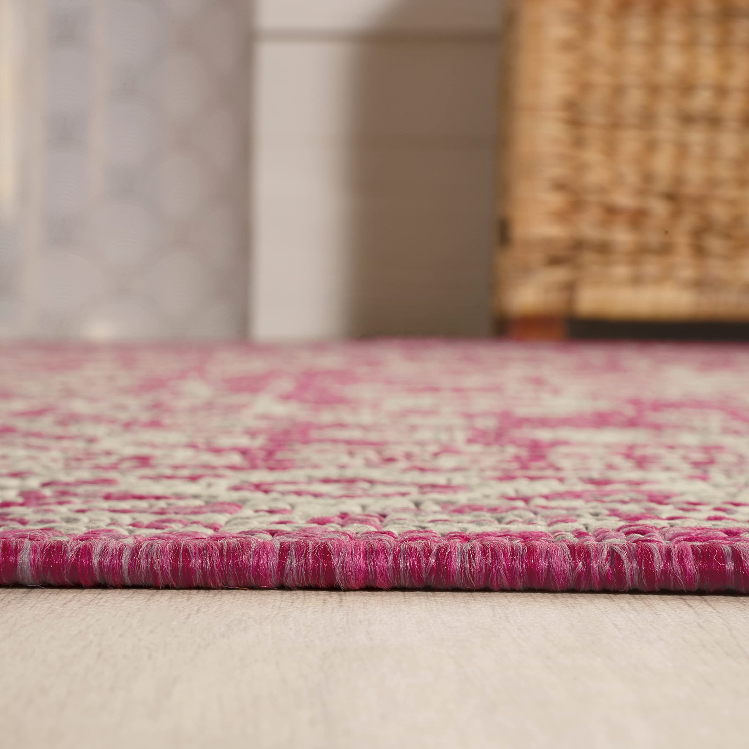 JONATHAN Y SMB101G-9 Sinjuri Medallion Textured Weave Indoor/Outdoor Area Rug - Bohemian Traditional Transitional Design, Easy-Cleaning Non-Shedding 9x12 Feet, Fuchsia & Light Gray - Perfect for Bedroom, Kitchen, Backyard, Patio & Living Room Decor