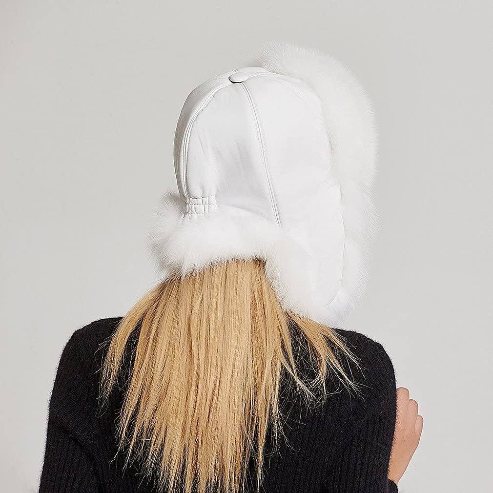 Fur Story Women's Fur Trapper Hat with Sheepskin Earflaps - Warm Winter Hat with Pom Pom for Cold Weather - Perfect for Skiing, Snowboarding & Outdoor Winter Activities