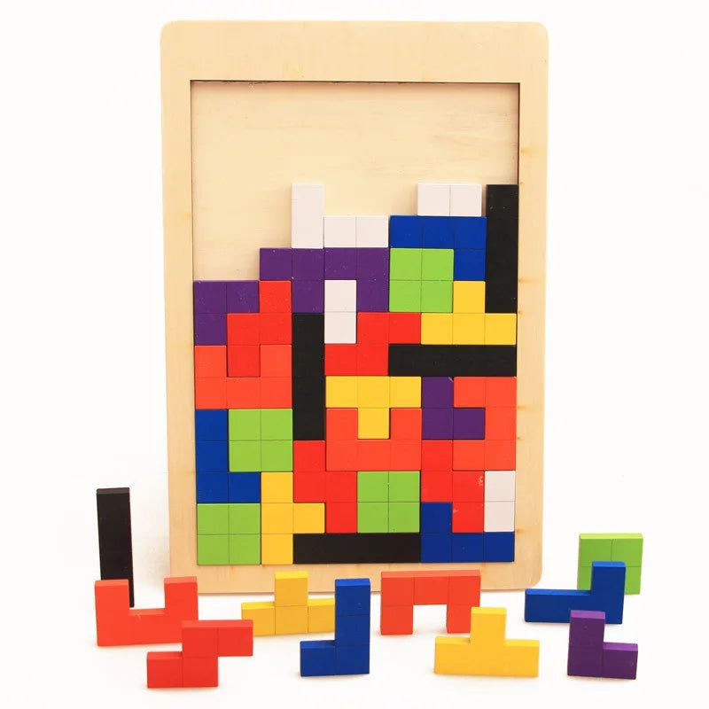 Premium Wooden Tetris Puzzle Board Game - Classic Block Stacking Brain Teaser for Kids & Adults - Perfect for Family Game Night, Office Stress Relief & Educational STEM Toy