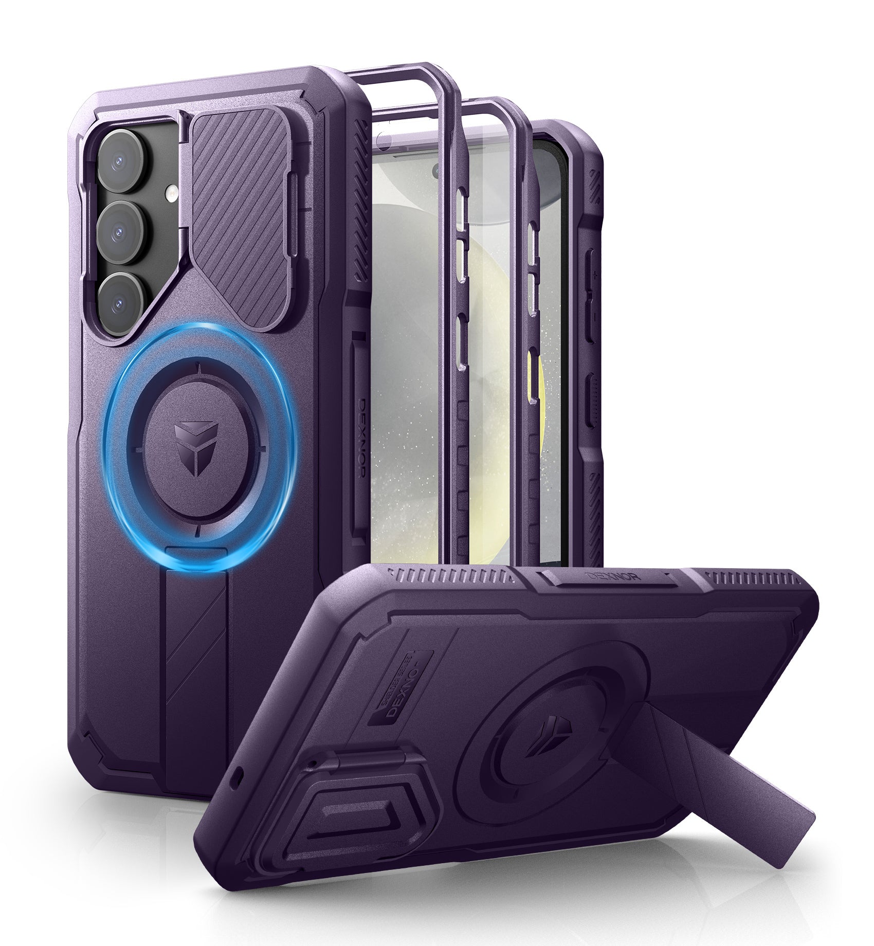 Dexnor Heavy Duty Shockproof Full Body Case for Samsung Galaxy S25 Plus with Screen Protector & Flip Camera Cover - Bumper Kickstand Protection for Work, Travel & Outdoor Activities