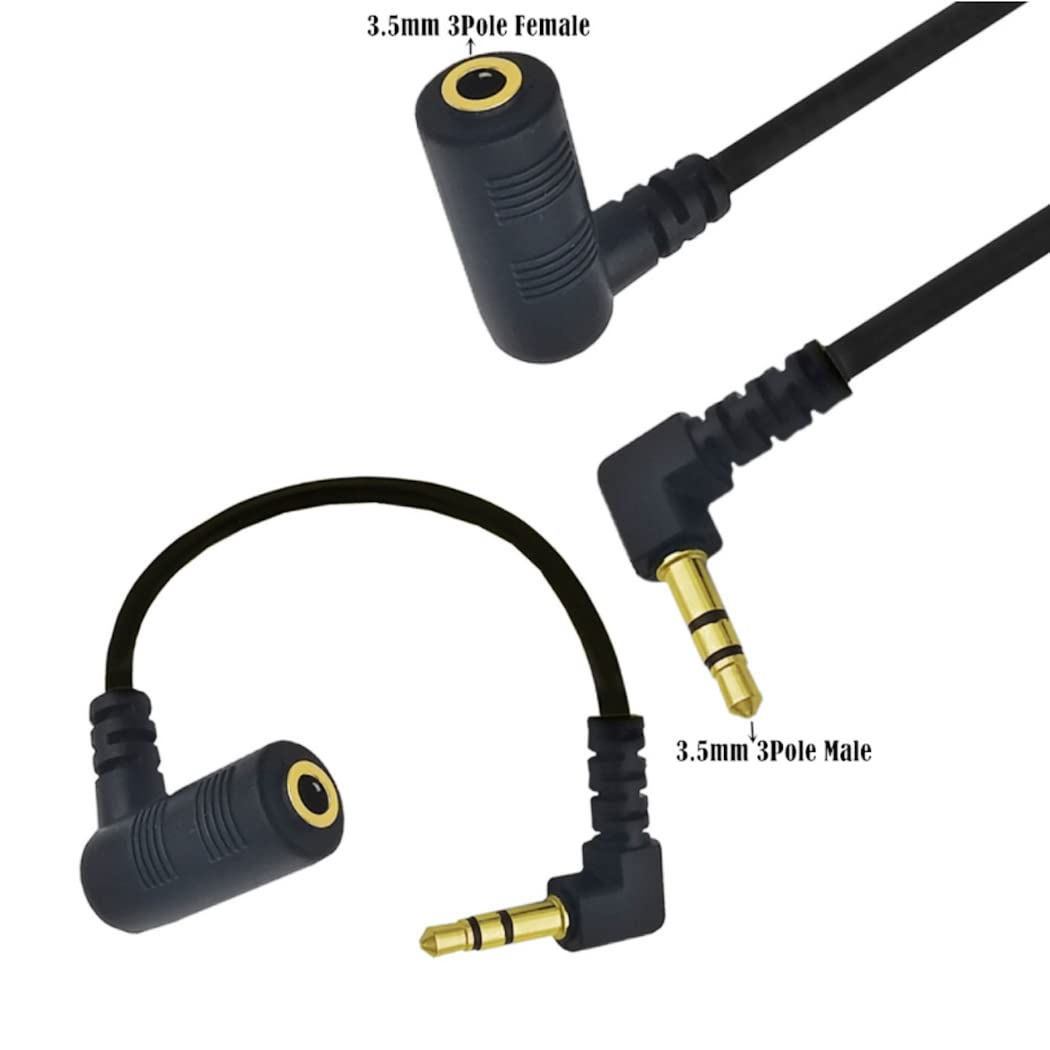 Seadream 3.5mm Stereo Audio Extension Cable - 30cm 3-Pole Angled Male to Angled Female Headphone Jack Extender for Beats by Dre, iPhone, Gaming Headsets - Perfect for Studio Recording, Mobile Devices & Home Theater Systems