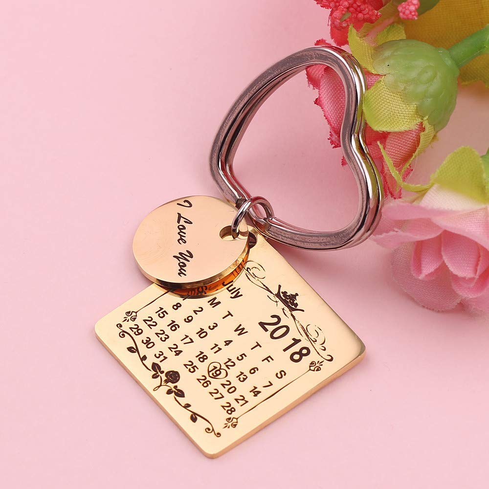 Personalized Custom Engraved Stainless Steel Keychain - Heart Ring Gold - Memorial Wedding Gift - Perfect for Anniversaries, Engagements & Special Occasions