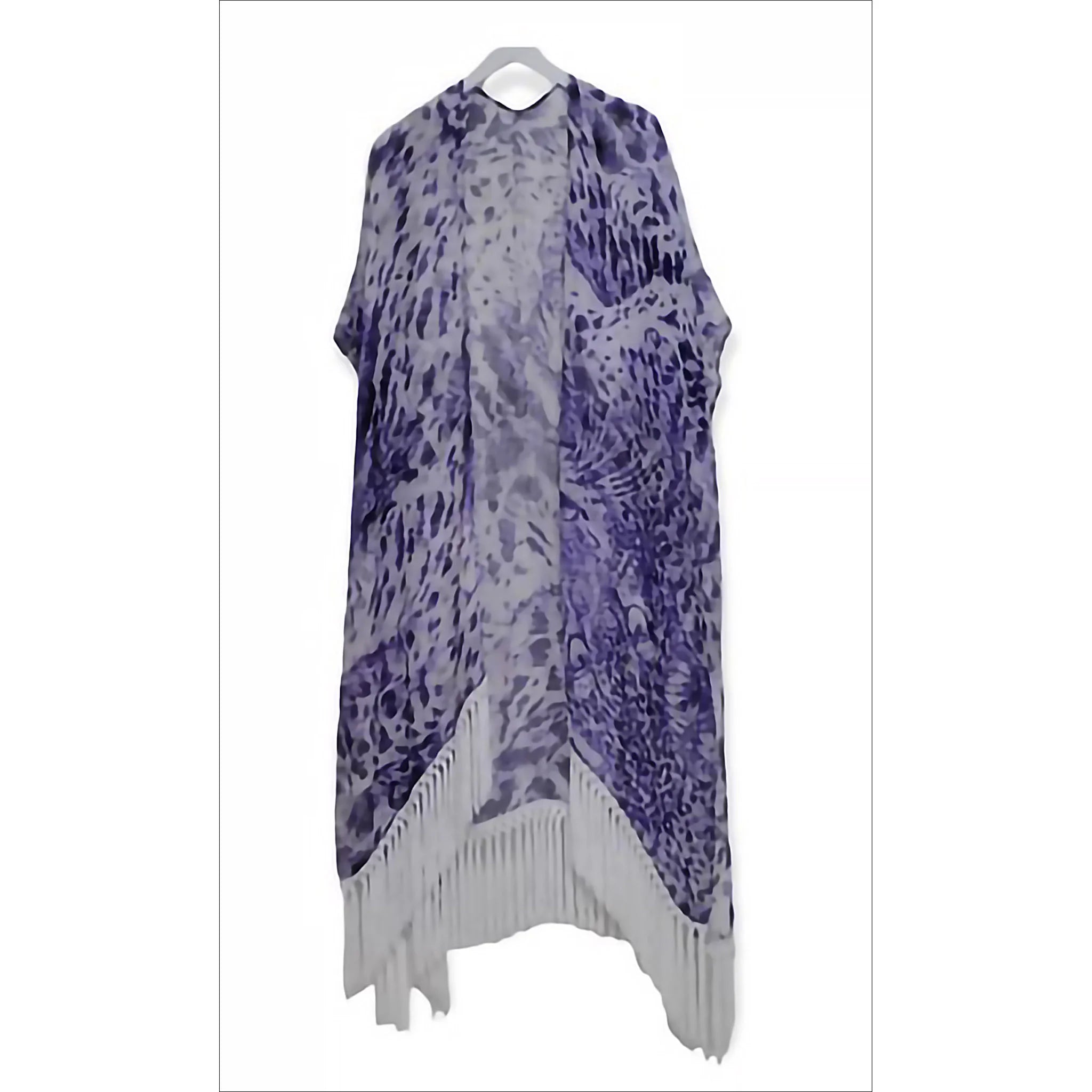 Blue Leopard Print Kaftan with Beach Fringe - Perfect for Summer Vacations, Pool Parties & Boho Fashion