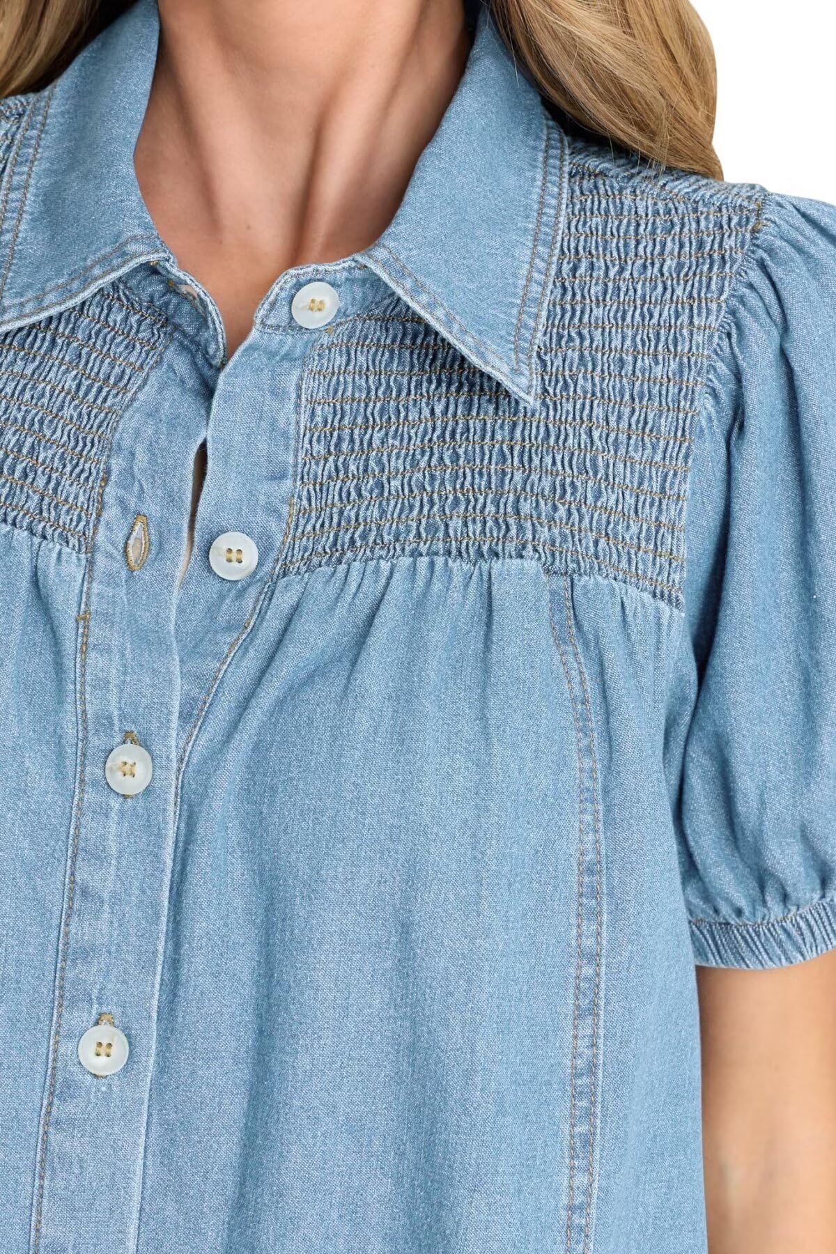 Women's KDF Denim Babydoll Shirt Dress - 2024 Summer Jean Dress for Casual Outings, Beach Cover-Up & Date Night Outfits