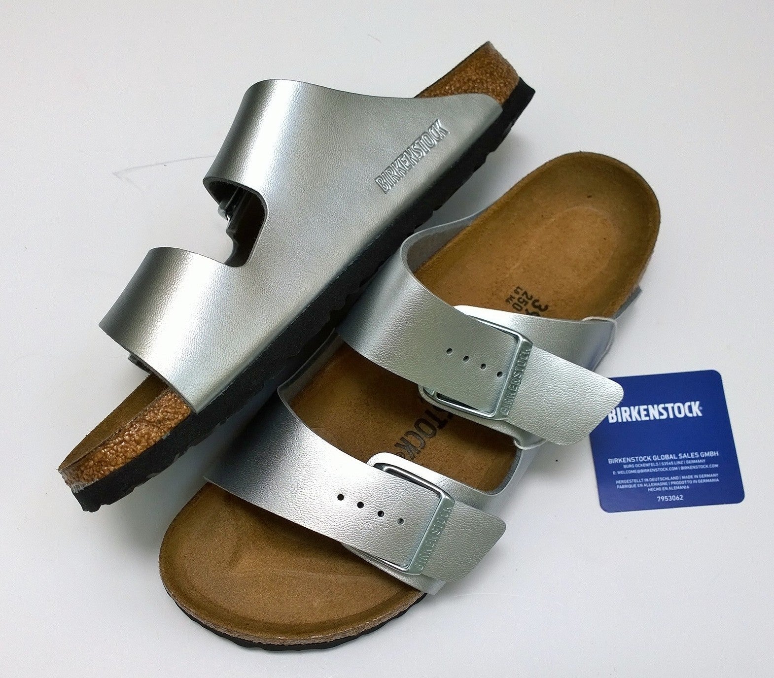 Birkenstock Arizona Silver Slides - Birko-Flor Sandals for Women, Narrow Fit Comfortable Flat Sandals - Perfect for Casual Wear, Beach & Summer Outfits