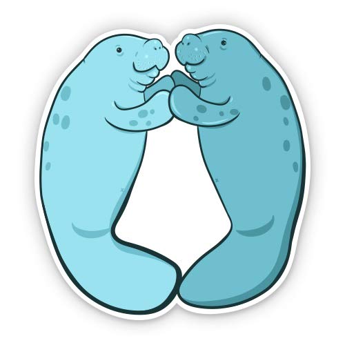 Manatee Couple in Love - 7 Inch Vinyl Sticker - Waterproof Decal for Car, Laptop, iPad - Perfect for Laptop Decoration, Water Bottles & Notebooks