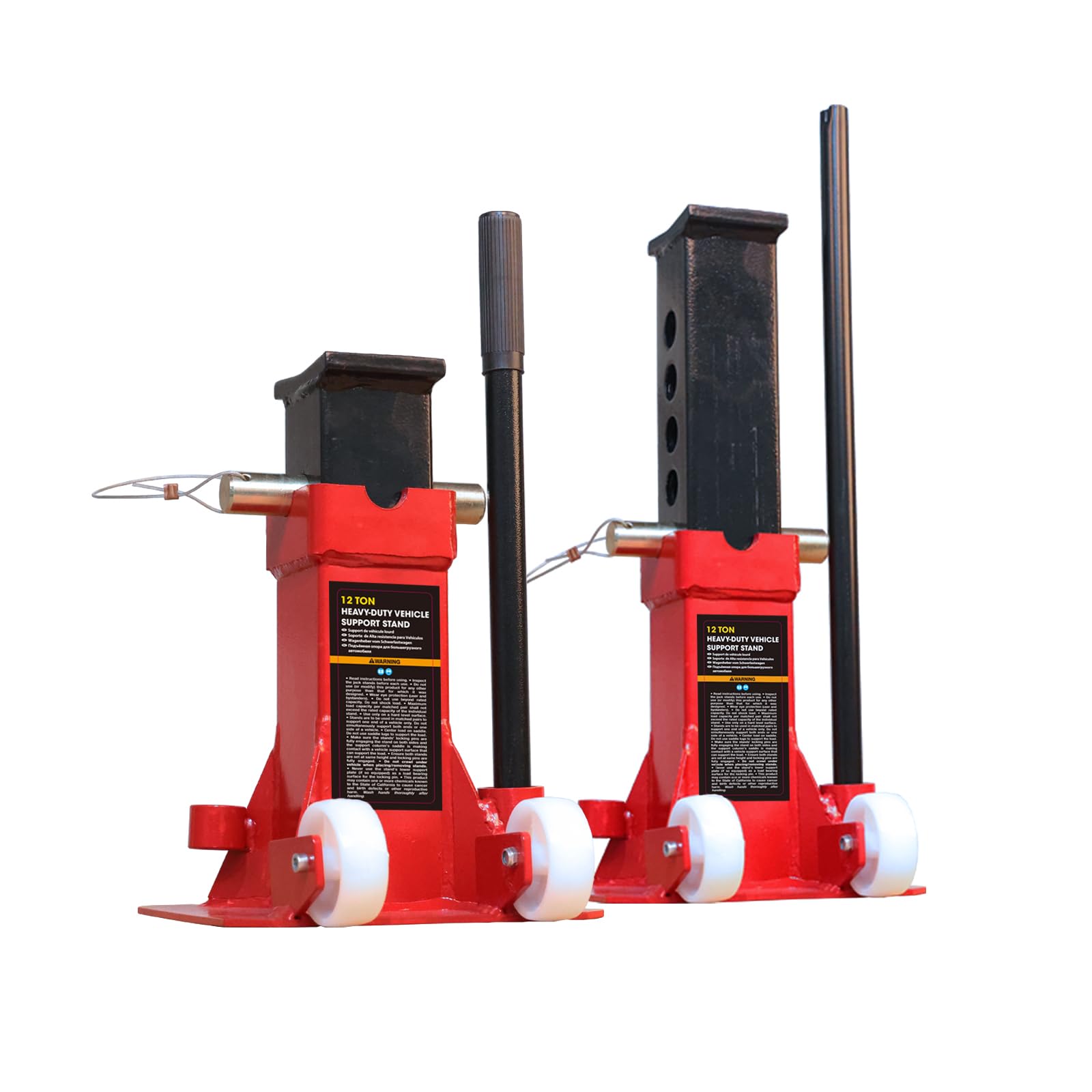 Torin Heavy Duty 12 Ton (24,000 lb) Capacity Jack Stands - Pin Style with 2 Casters & Handle for Easy Transport - Car, SUV, Truck & Pickup Support - Ideal for Garage Repairs, Tire Changes & Vehicle Maintenance - BIG RED ATZ120006P (Red)