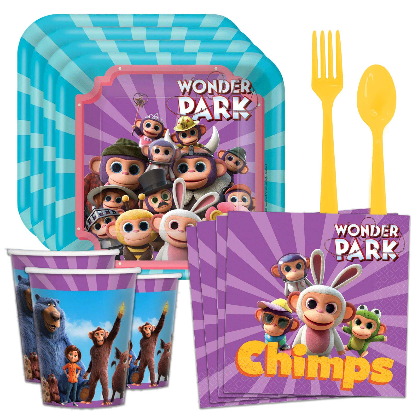 BirthdayExpress Wonder Park Party Supplies - 8-Piece Standard Tableware Kit for Kids Birthday Parties, Picnics & Celebrations