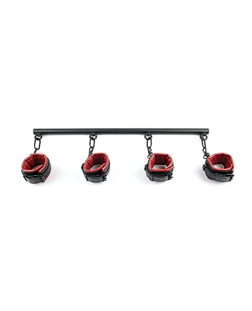 Premium Saffron Spreader Bar & Cuff Set - Red & Black BDSM Bondage Kit for Couples, Bedroom Play, and Sensual Exploration