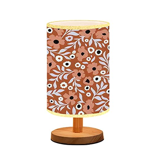 Abstract Daisy Flower Wooden Table Lamp with Flaxen Fabric Shade - Minimalist Nightstand Light for Bedroom, Living Room & Nursery - Perfect for Reading, Breastfeeding & Cozy Ambience