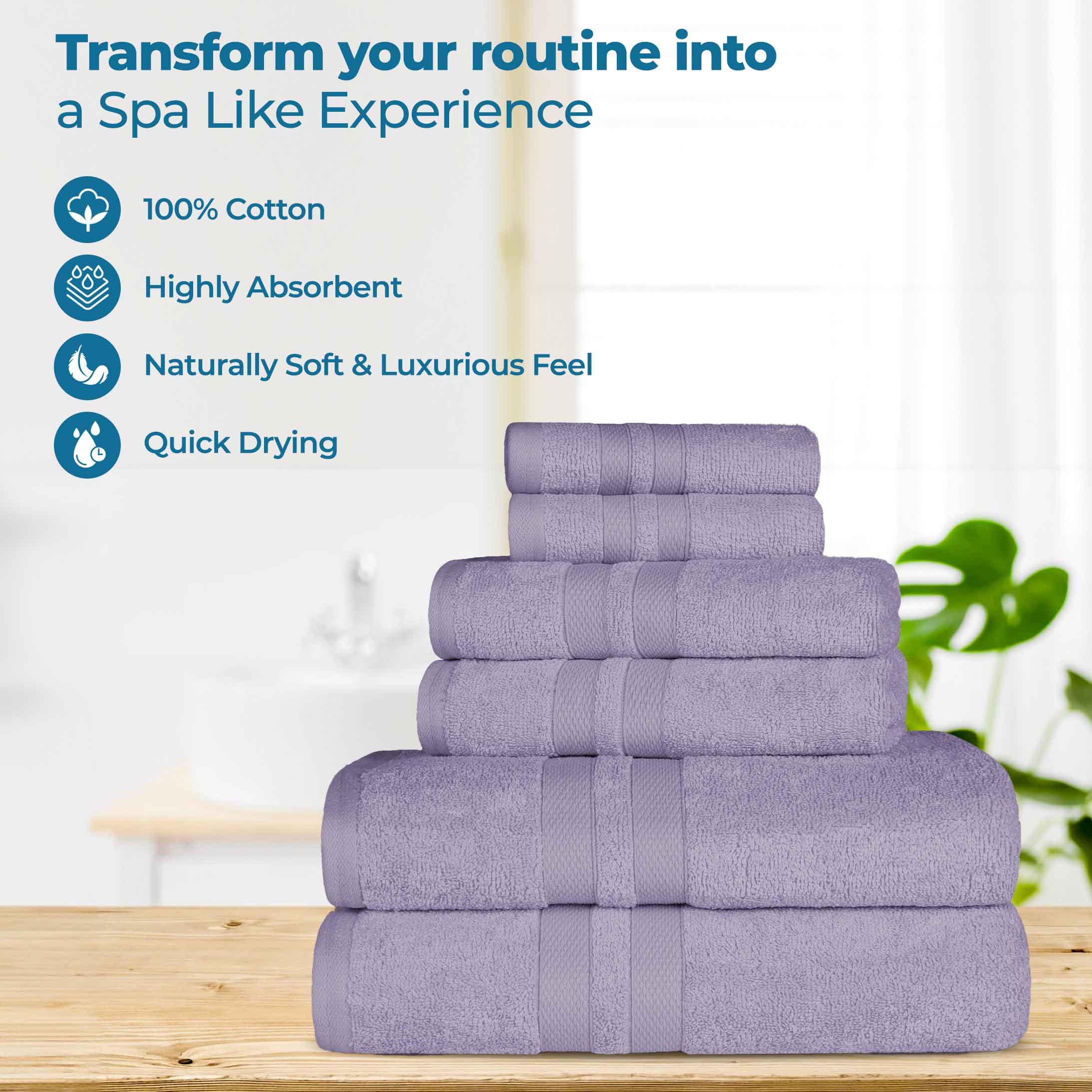Ultra Soft Cotton Absorbent Bath Towel Set - 6 Piece Solid Color Collection for Spa, Gym & Luxury Home Use
