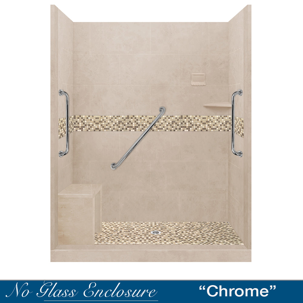 Freedom 60 Alcove Brown Sugar Sistine Stone & Roma Mosaic DIY Shower Remodel Kit - Waterproof Bathroom Wall Tile for Shower Surround, Backsplash, and Tub Enclosure