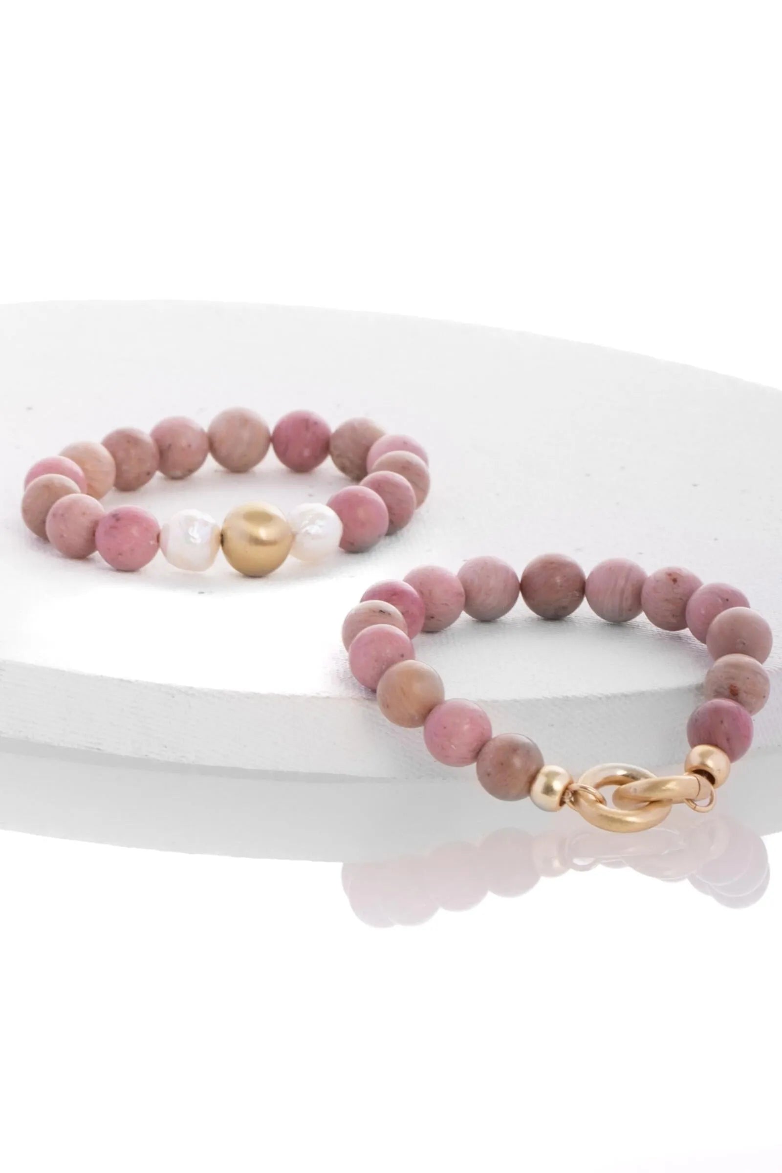 Pearl Stone Stretch Bracelet Set for Women - Natural Gemstone Beaded Elastic Bracelets - Boho Chic Jewelry for Everyday Wear, Yoga & Meditation