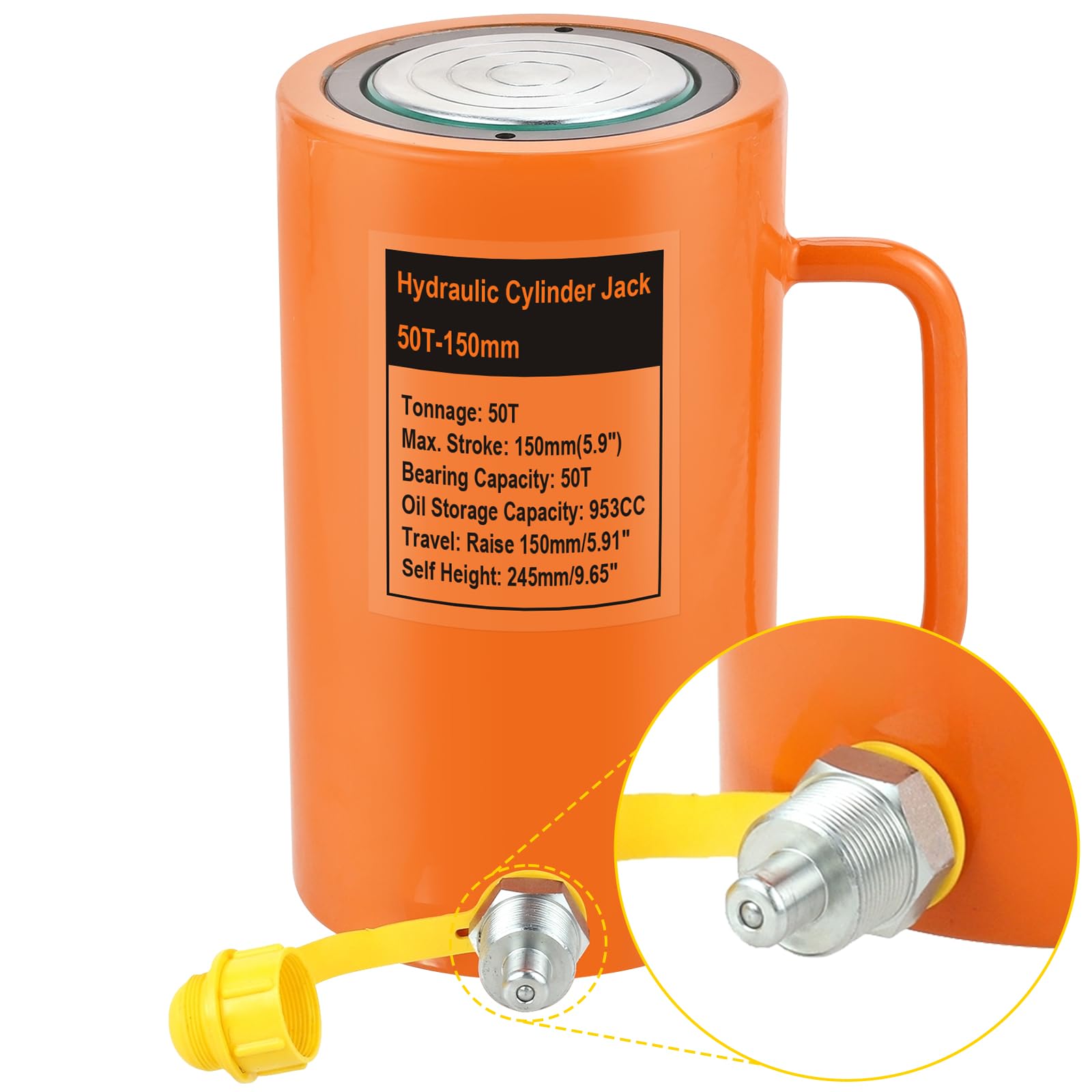 50T 6-Inch Hydraulic Cylinder Jack - 150mm Stroke Hydraulic Lifting Cylinder with 953CC Oil Capacity - Heavy Duty Hydraulic Ram for Power, Chemical, Steel, Bridge Construction, Shipbuilding & Machinery - Ideal for Industrial Lifting, Equipment Repair & Construction Projects