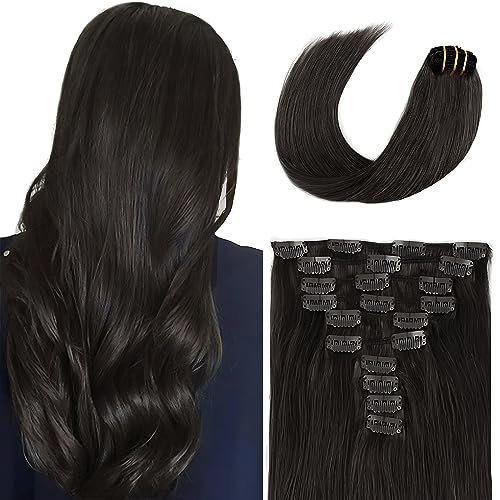 SixStarHair Black Clip In Hair Extensions 240g 22 Inch - Natural Looking Thick Human Hair Wefts with 20 Clips (10 Pieces) for Instant Volume & Length - Perfect for Parties, Weddings & Everyday Styling