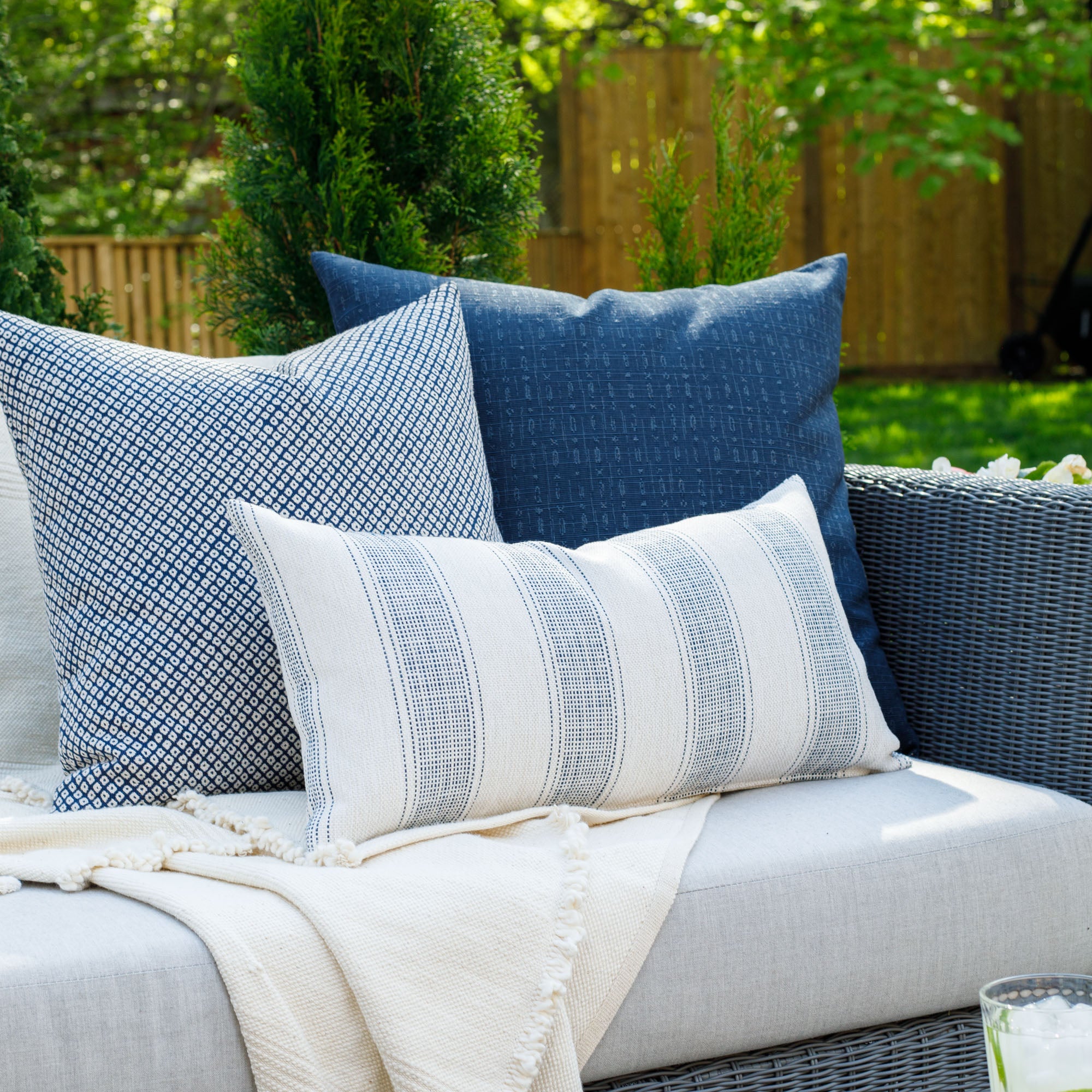 Revitalize 12x24 Outdoor Lumbar Pillow - Waterproof Denim Cushion for Patio, Poolside & Garden Lounge Chairs - Comfortable Back Support for Relaxing Outside