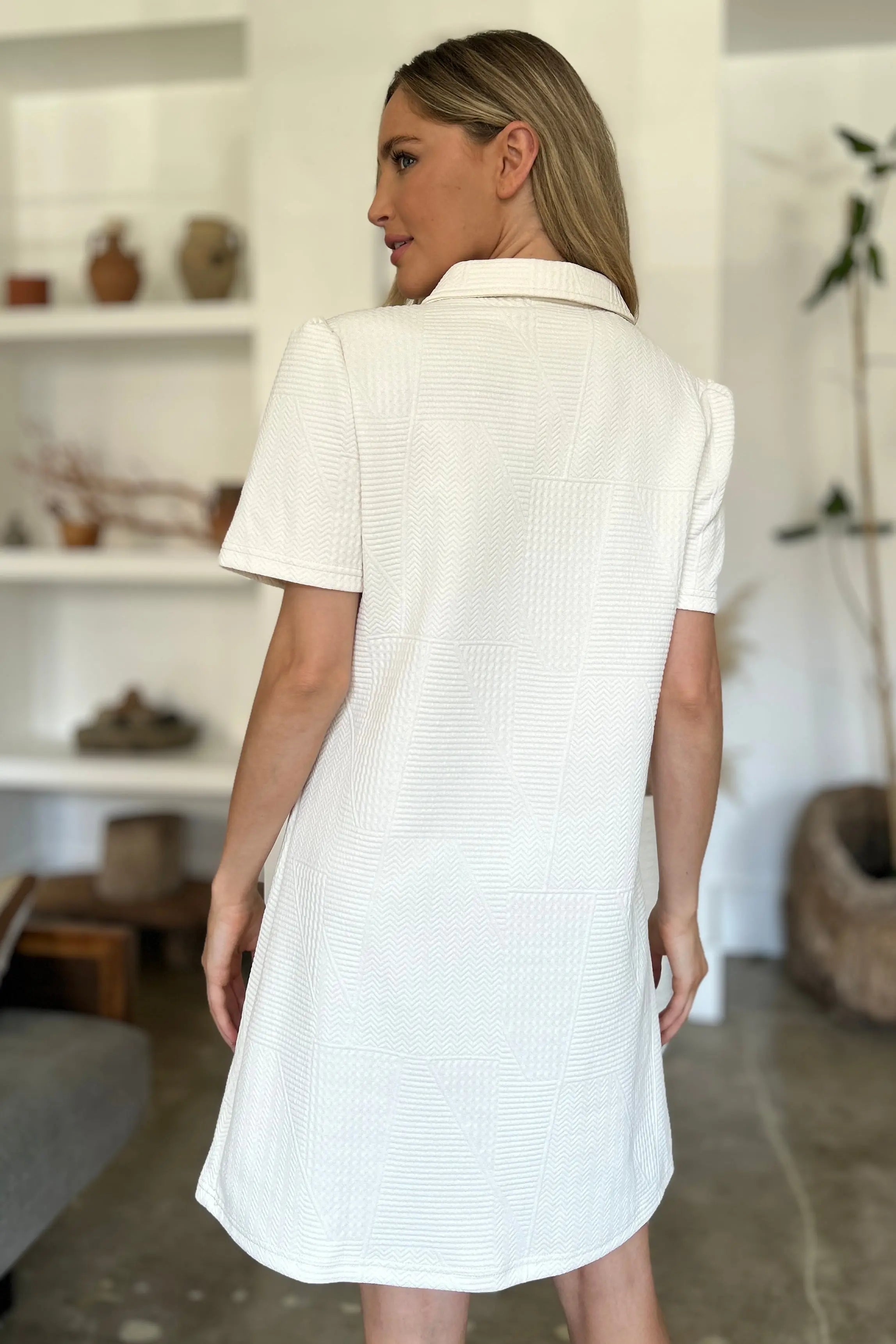 Double Take Full Size Textured Short Sleeve Dress for Women - Casual Summer Flowy Dress for Beach, Vacation & Everyday Wear