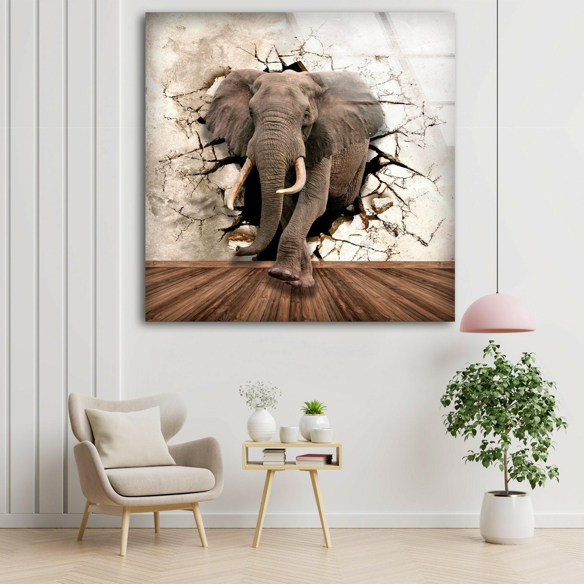 3D Elephant Glass Wall Art - Elegant Home Decor for Living Room, Bedroom, Office | Modern Animal Sculpture for Wall Display & Gift Idea