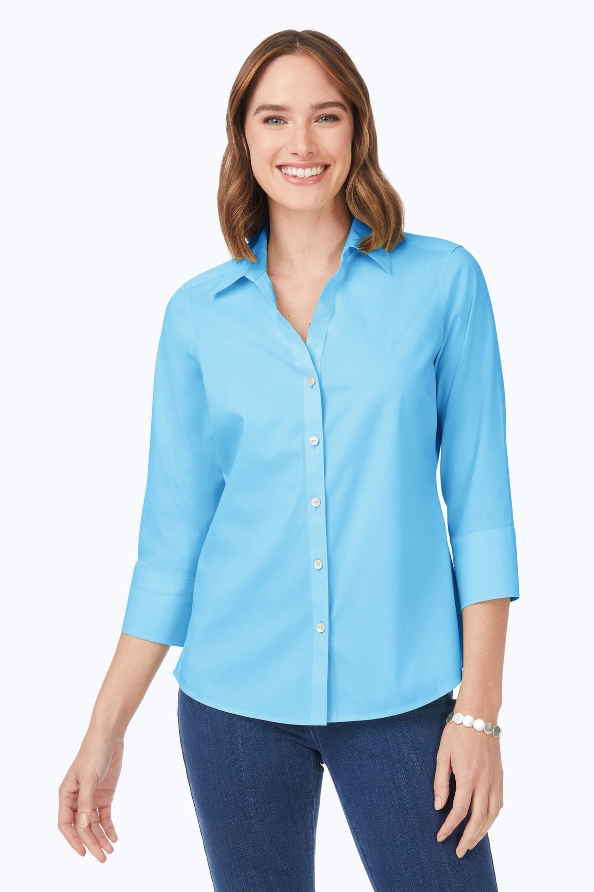 Mary No Iron Stretch 3/4 Sleeve Shirt - Wrinkle-Free Comfort Blouse for Women - Perfect for Office, Travel & Casual Wear