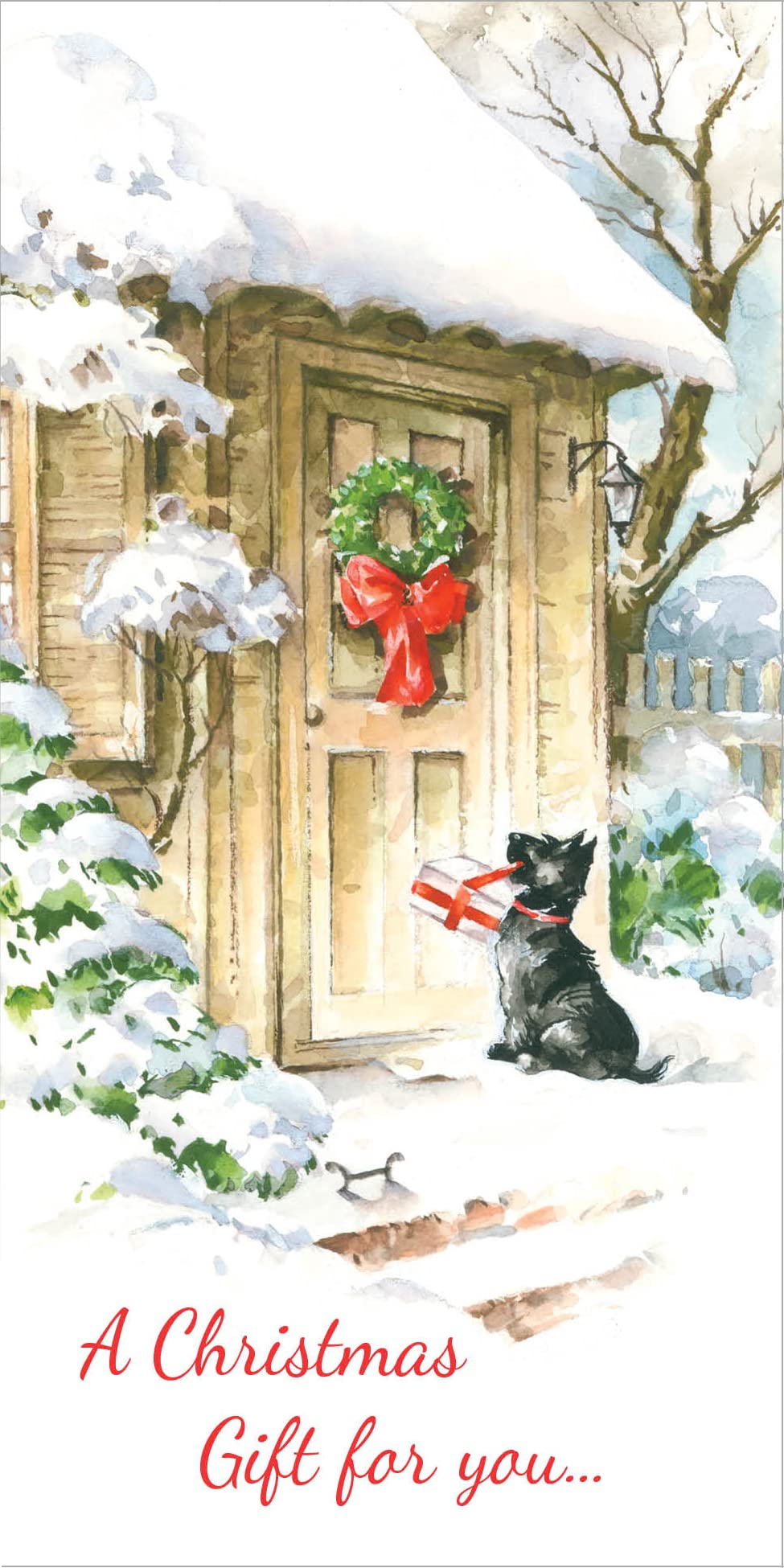 Fravessi SHADE TREE GREETINGS Christmas Money Holder Card - 3.5x6.5 Inch Envelope for Cash, Checks & Gifts - Festive Dog with Present Design - Perfect for Holiday Gifting, Office Parties & Family Celebrations