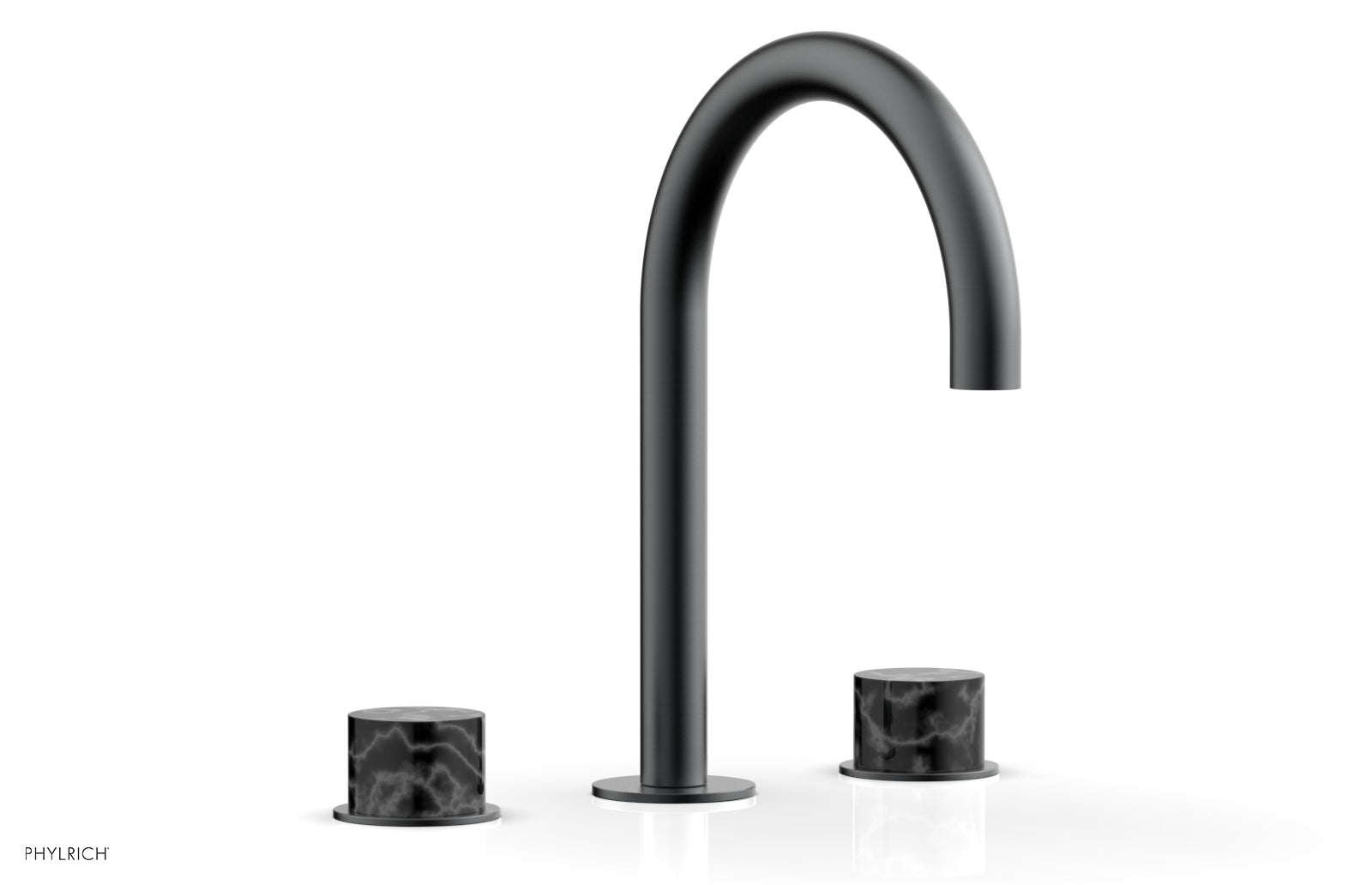 Premium BASIC II Widespread Bathroom Faucet with Black Marble Handles - 8 Inch Centerset, Matte Black Finish for Modern Vanities - Perfect for Guest Bathrooms & Powder Rooms