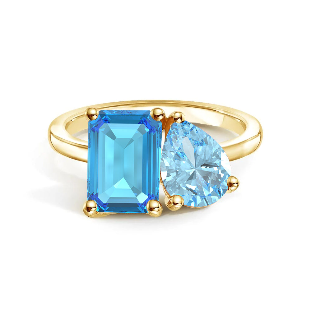 Personalized Toi et Moi Blue Topaz Birthstone Ring for Women - Custom Anniversary Jewelry Gift for Her - Perfect for Valentine's Day, Engagement & Romantic Occasions