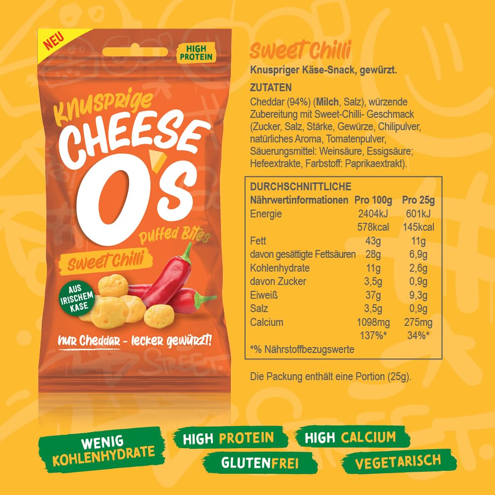 Keto-Friendly Cheese O's Crispy Puffed Cheese Snacks - 10-Pack (25g Each) | High Protein, Gluten Free, Vegetarian Cheese Chips | Perfect for Low-Carb Diets, Office Snacking & Movie Nights | Baked Delicious Healthy Snack