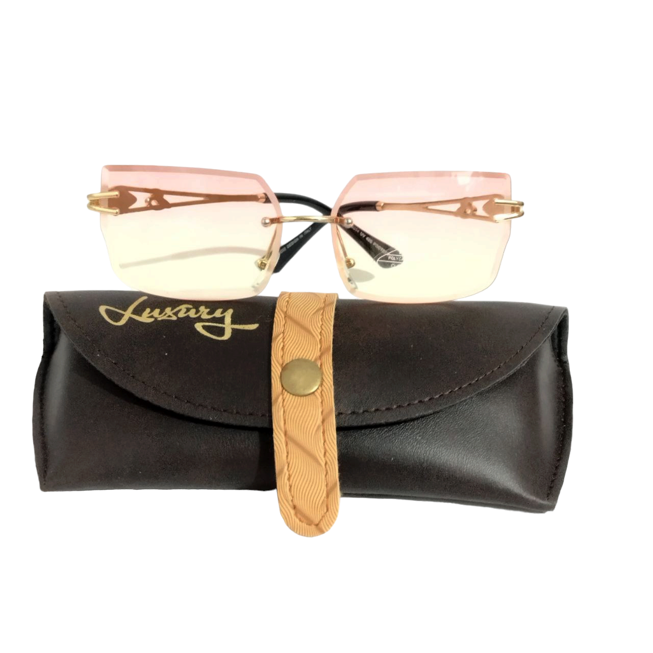 Stylish Pink & Yellow Rimless Sunglasses for Women - Trendy UV Protection Shades for Beach, Driving & Outdoor Fashion