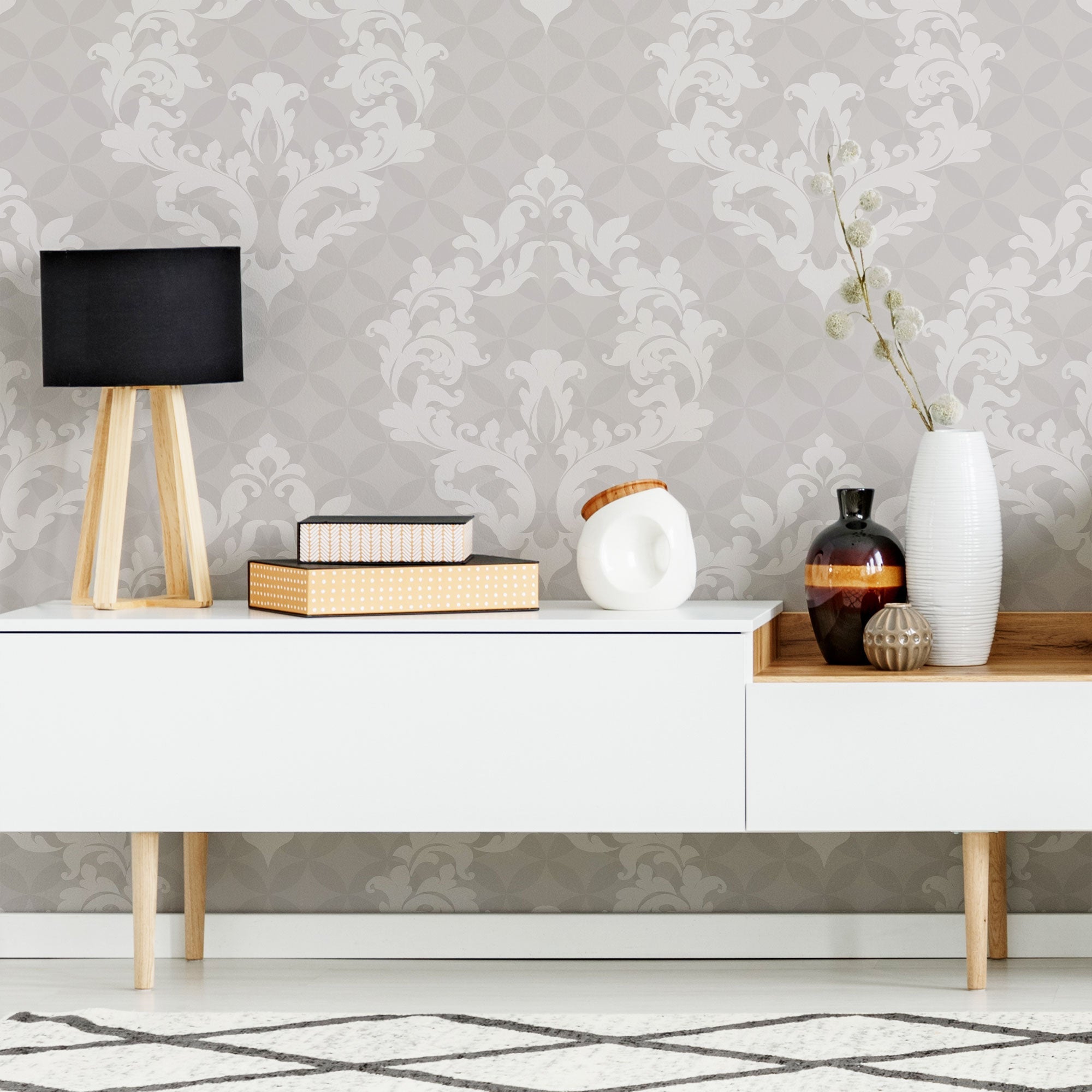 Grey Damask Peel and Stick Removable Wallpaper - Self-Adhesive Wall Decor for Bedroom, Living Room & Office - Easy to Install & Remove