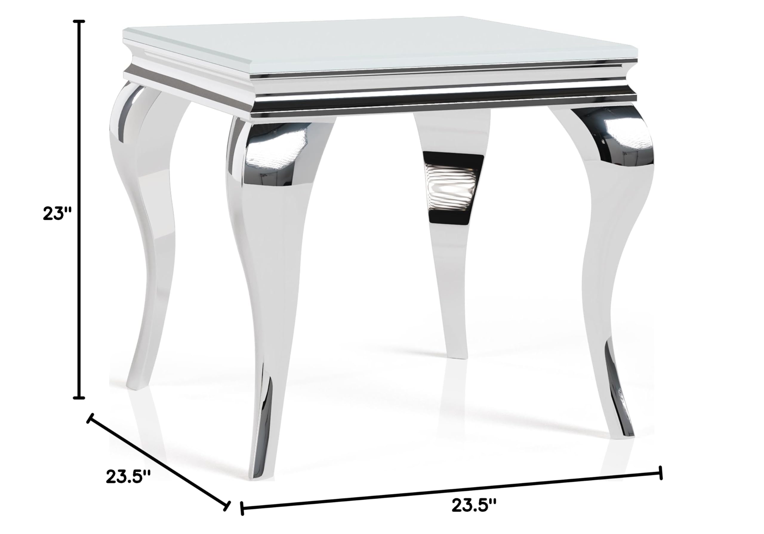 Furniture of America Alang Glam Glass Top End Table - White & Silver Accent Table for Living Room, Bedroom & Office Decor