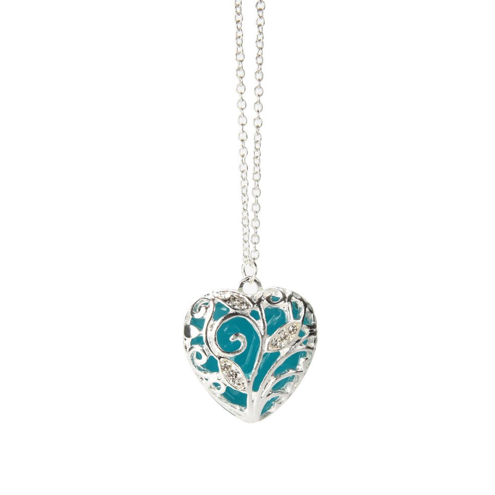 Glow in the Dark Heart Pendant Necklace - Aqua Blue Crystal Jewelry for Women | Romantic Gift for Anniversary, Valentine's Day & Special Occasions