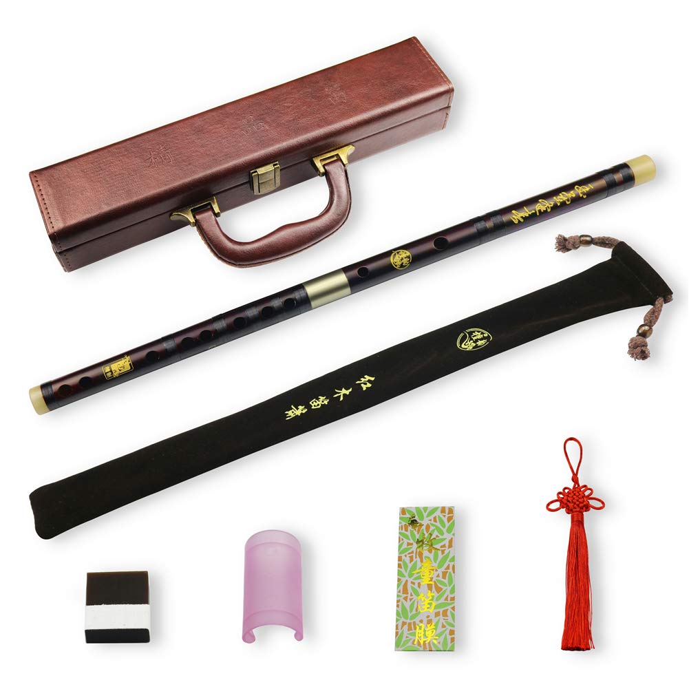 Professional D Key Rosewood Dizi Flute - Traditional Chinese Instrument with Free Membrane, Glue & Protector Set (Key D, Rosewood) | Perfect for Beginners, Performances & Cultural Events