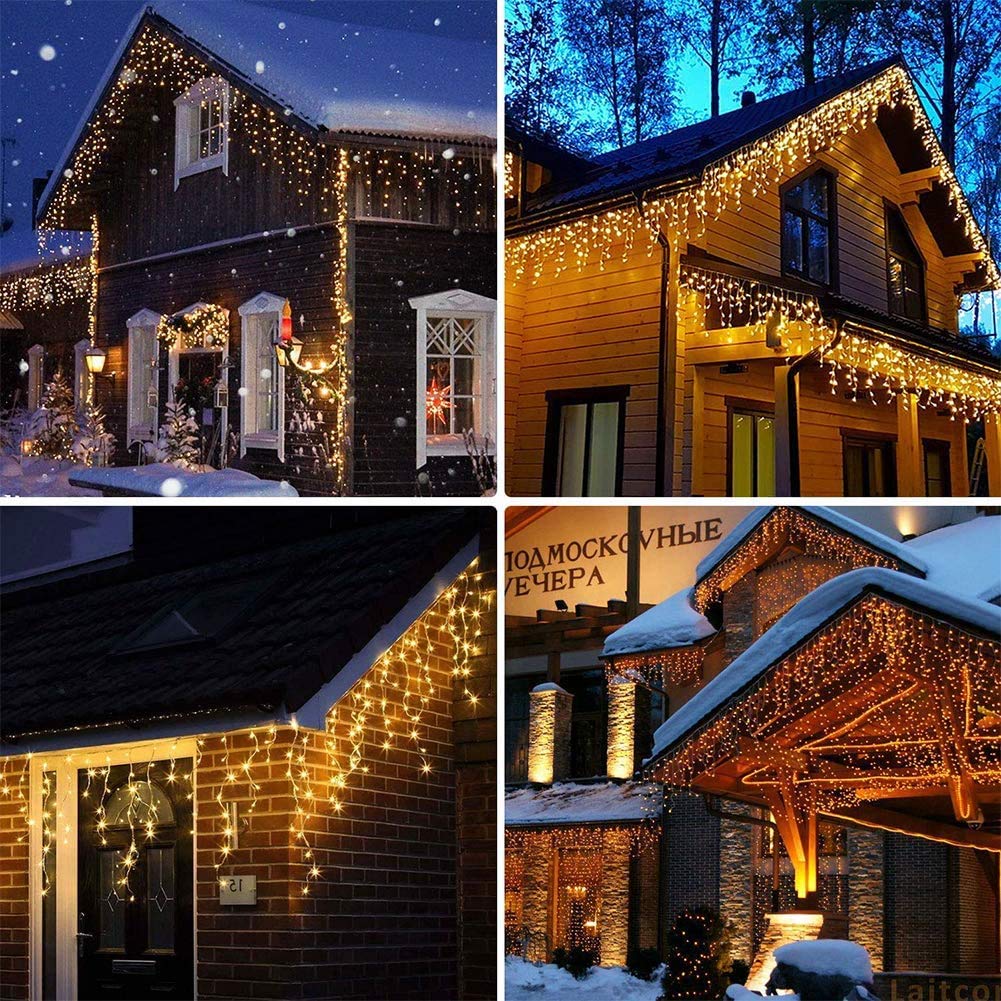 Toodour 100ft 1224 LED Icicle Christmas Lights - 8 Lighting Modes with 204 Drops, Warm White Window Curtain Fairy Lights for Indoor/Outdoor Holiday Decor | Perfect for Christmas Tree, Party, Wedding & Home Decoration