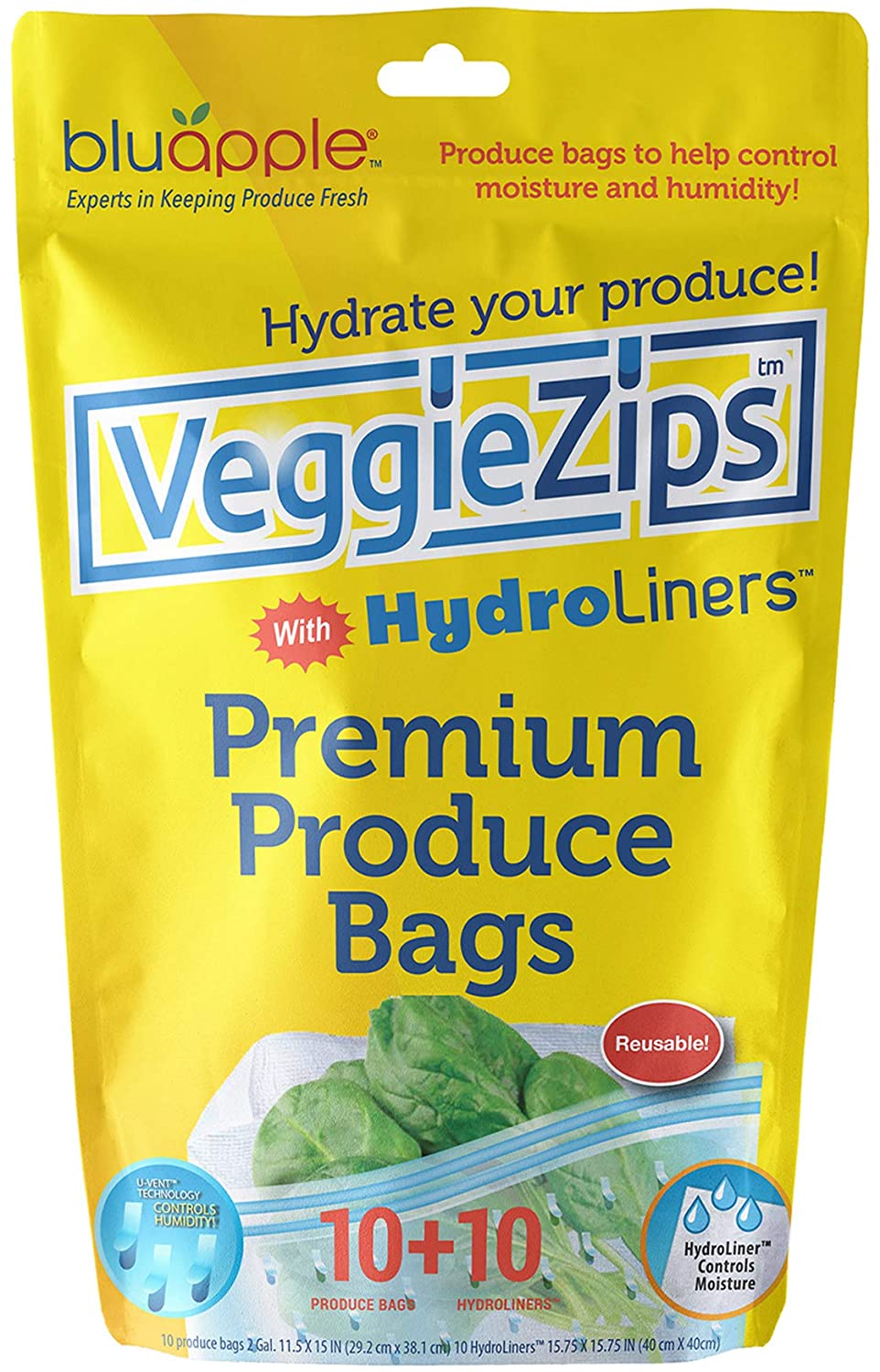 Blue VegZips - Reusable Silicone Food Covers for Fresh Produce, Vegetables & Fruits - Eco-Friendly Kitchen Storage Solution for Refrigerator & Meal Prep