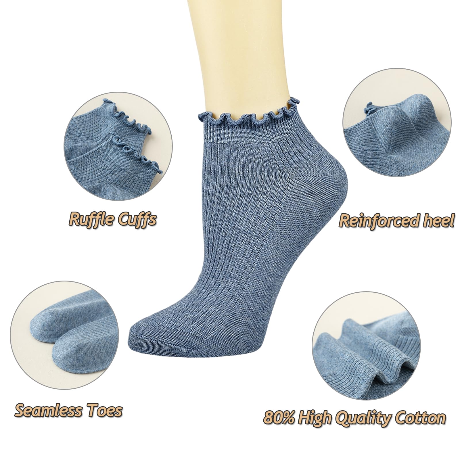 Mcool Mary Women's Ankle Ruffle Socks 6-Pack - Cute Cotton No-Show Socks for Casual Wear