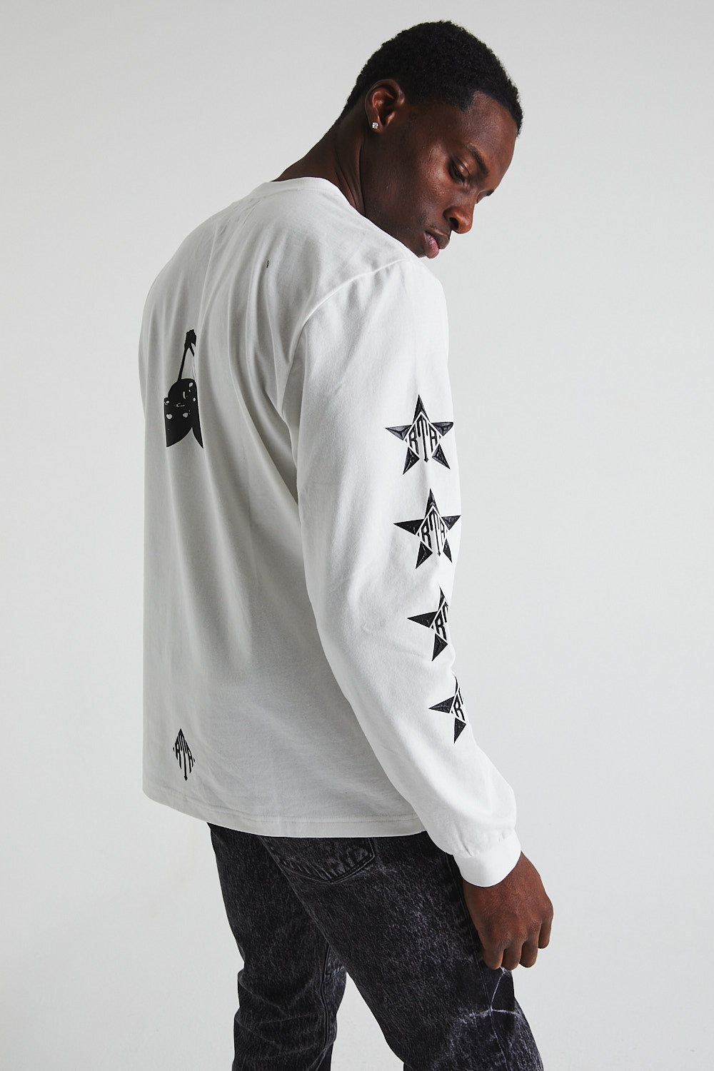 LAWRENCE Long Sleeve T-Shirt for Men - Soft Cotton Crewneck Tee in White & Black Cherry Print | Casual Wear, Street Style, Everyday Outfit
