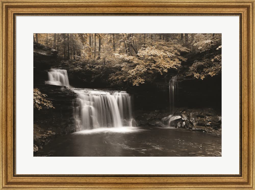 Golden Waterfall I by Lori Deiter - Framed Art Print with Wide Gold Frame (32x24 Inches) - Perfect for Living Room, Bedroom or Office Wall Decor