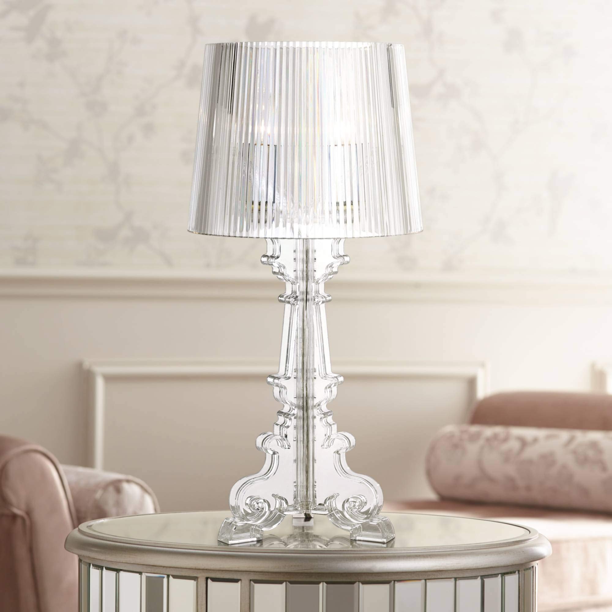 360 Lighting Baroque Antique Victorian Style Accent Table Lamps - Set of 2 Clear Acrylic See-Through Base with Drum Shade, 20