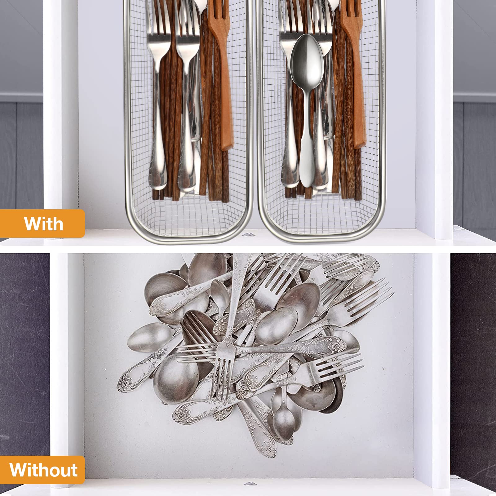Stainless Steel Utensil Drying Rack - Compact Silverware Organizer for Spoons, Forks, Knives & Chopsticks | Dishwasher Safe Kitchen Counter Drainer Basket | Perfect for Small Spaces & Efficient Kitchen Organization