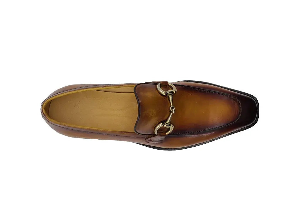 Luxury Burnished Calfskin Horsebit Loafers for Men - Classic Italian Leather Slip-On Dress Shoes for Business, Office & Formal Occasions