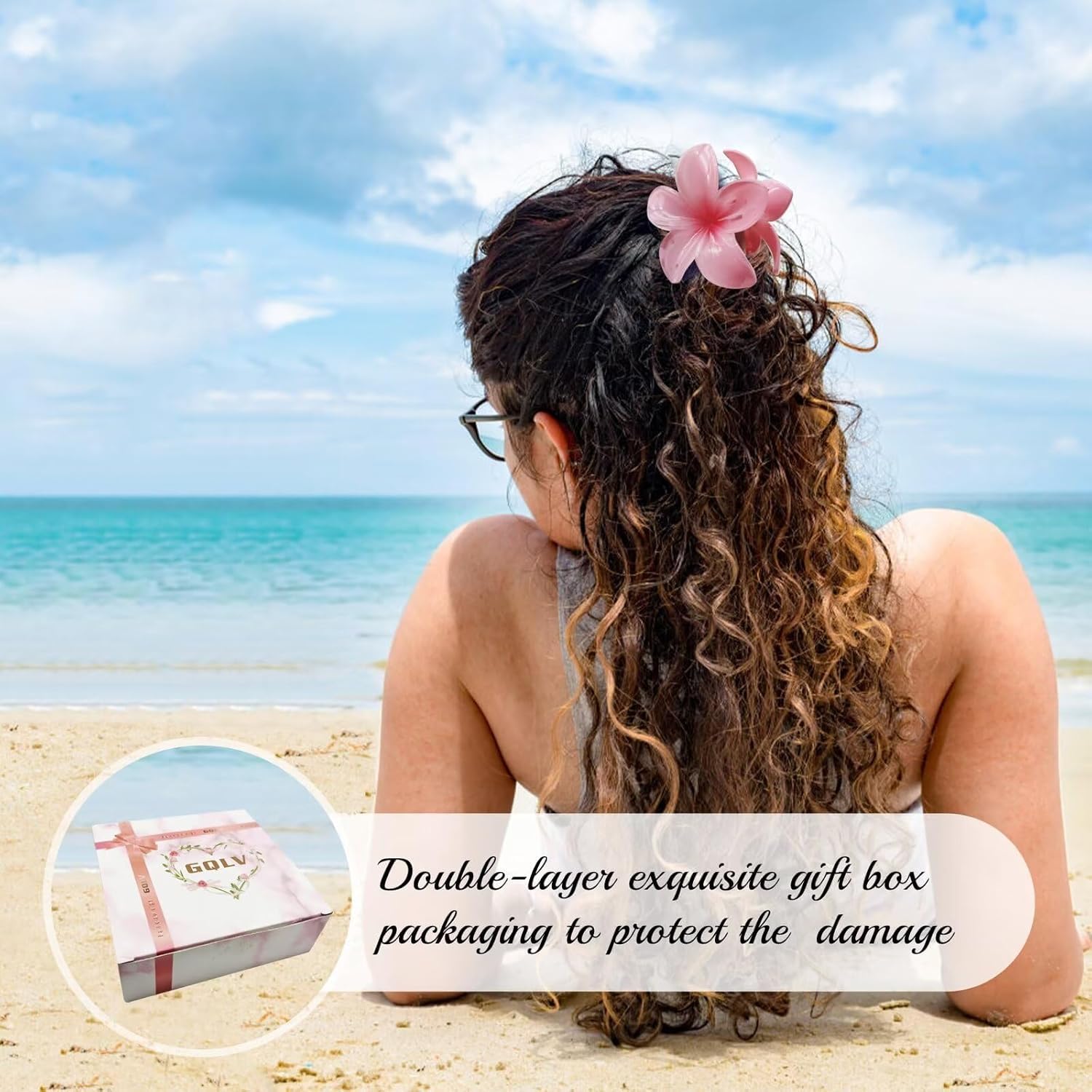 Bakefy 4-Pack Hawaiian Flower Claw Clips for Women - Large Plumeria Hair Clips for Thin & Thick Hair - Tropical Beach Hair Accessories for Girls & Women - Perfect for Summer, Vacations & Boho Styles