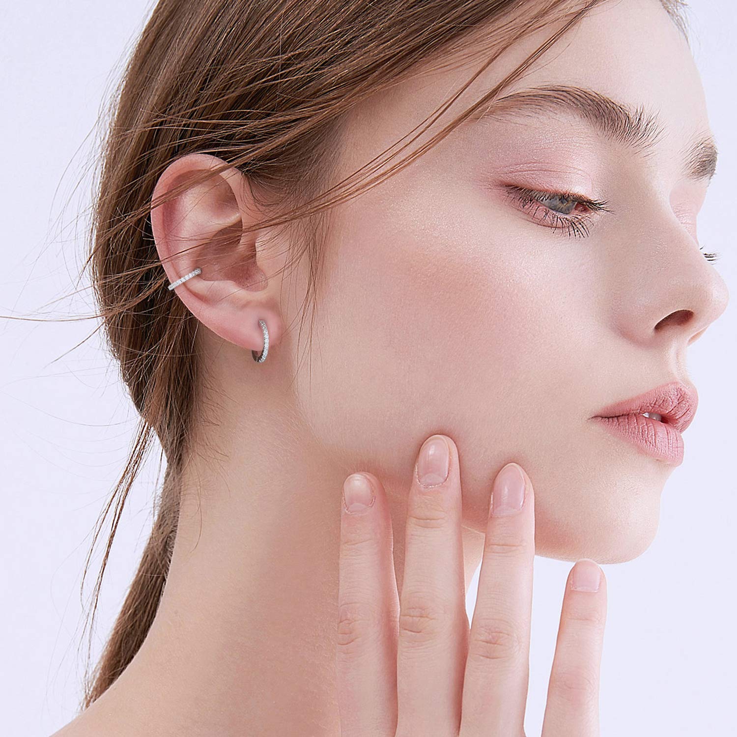 Sterling Silver Cubic Zirconia Hoop Earrings Set for Women - Hypoallergenic Minimalist Huggie & Cartilage Earrings | 2 Pairs | Fashion Jewelry Gift for Her, Mother's Day, Birthday | Perfect for Everyday Wear, Office & Special Occasions