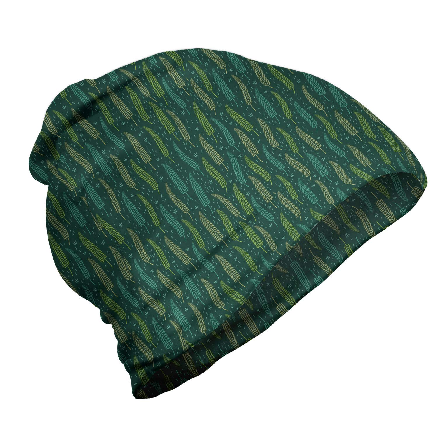 Ambesonne Unisex Beanie - Exotic Tropical Hawaii Leaf Design, Warm Winter Knit Hat for Men & Women, Perfect for Hiking, Camping & Outdoor Activities in Dark Green