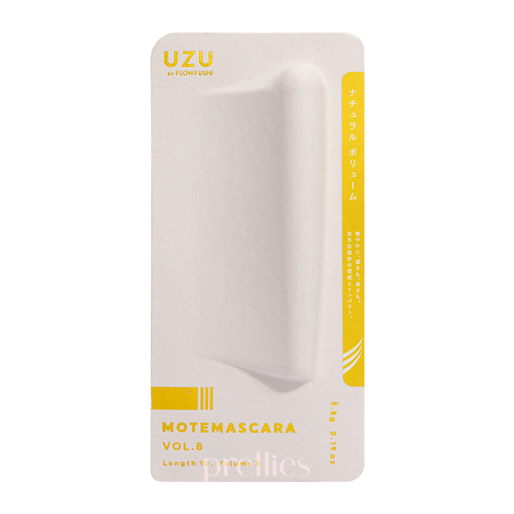 FLOWFUSHI UZU Mote Mascara Vol.8 - Black Lengthening & Volumizing Waterproof Mascara 5.5g | Natural Yellow Packaging | Perfect for Everyday Wear & Special Occasions