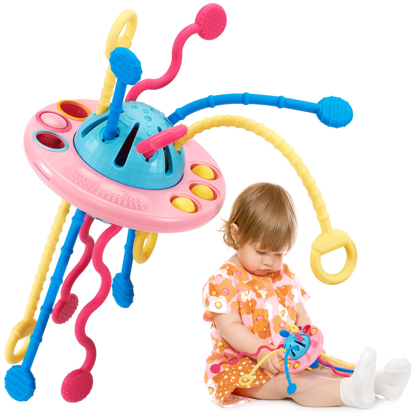 Hahaland Pull String Toy - Montessori Sensory Toys for Toddlers 1-3 Years Old, Airplane Travel Toys for Baby Girls & Boys Age 1-2, Stocking Stuffers & Birthday Gifts - Perfect for Early Learning, Fine Motor Skills Development & Airplane Travel Entertainment