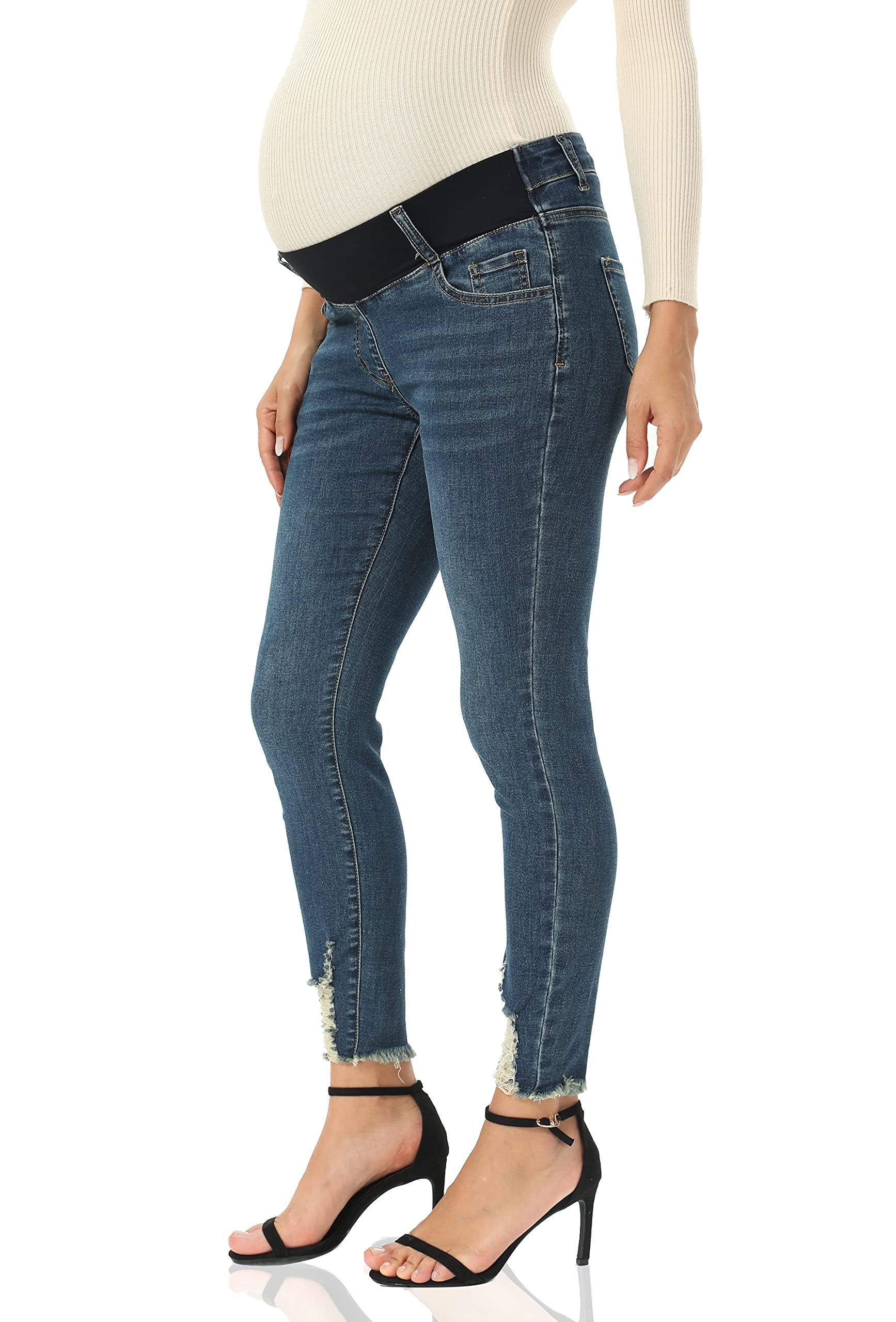 Foucome Women's Maternity Jeans - Under Belly Skinny Jeggings with Stretch, Comfortable Distressed Denim Pants for Pregnancy | Perfect for Casual Wear, Work & Everyday Outfits