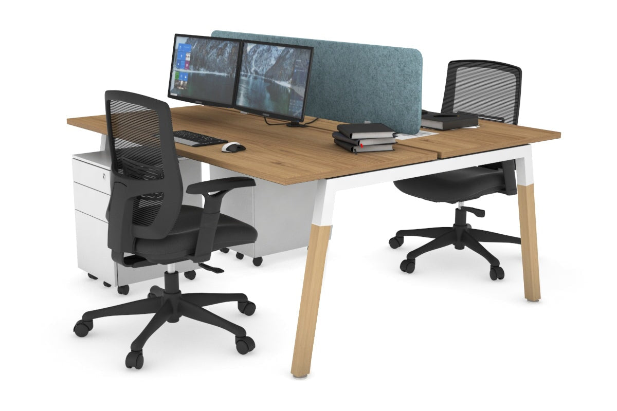 Quadro A Legs 2-Person Office Workstation with Wood Legs & Cross Beam [1800L x 700W] - Perfect for Shared Workspaces and Home Offices
