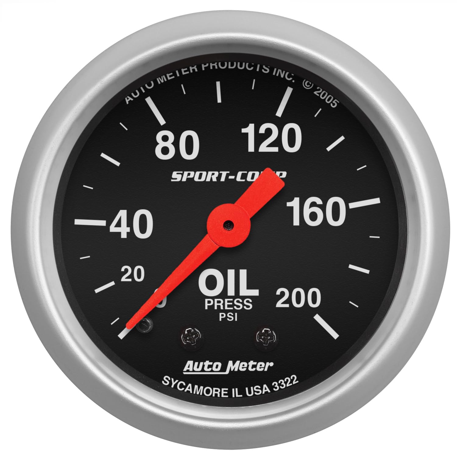 Auto Meter 3322 Sport-Comp 2.3125 Inch Mechanical Oil Pressure Gauge - High Performance Engine Monitoring for Racing, Off-Road & Classic Cars